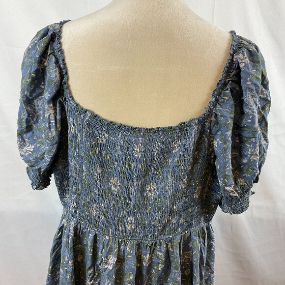 Outlander Torrid Dress 3 Blue White Green Floral Smocked Puff Sleeve Pockets - Picture 9 of 12